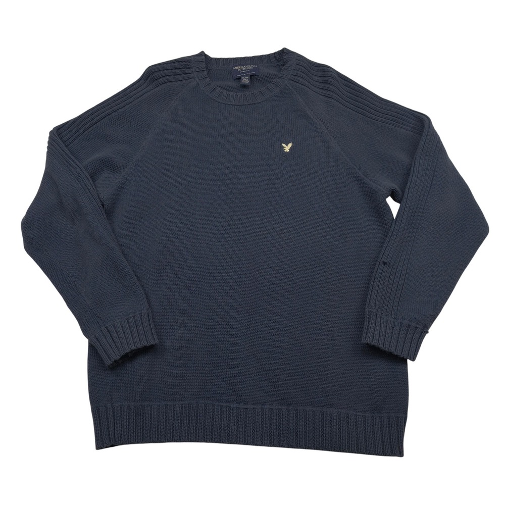 American Eagle Outfitters Mens Navy Blue Crew Neck Raglan Cotton Sweater XL‎